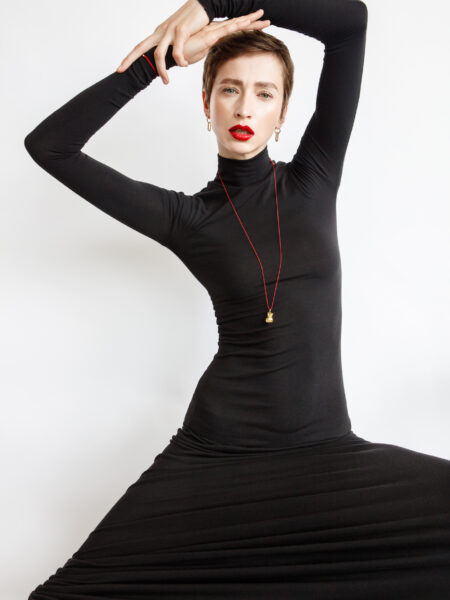 Long Red Cord & Gold Drop Necklace