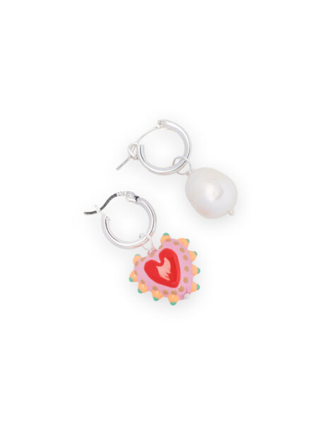 Happy Heart & Pearl Earrings - pink