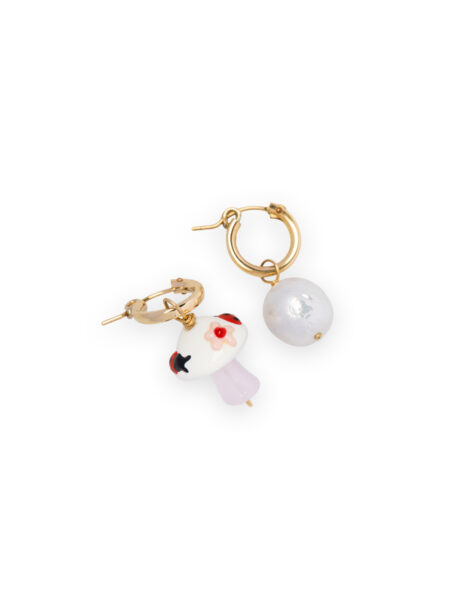 Amanita Muscaria & Pearl Earrings - pink