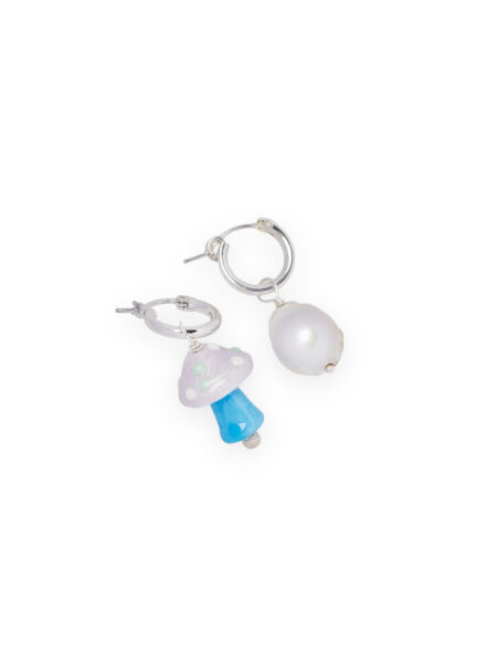 Amanita Muscaria & Pearl Earrings - lilac/blue